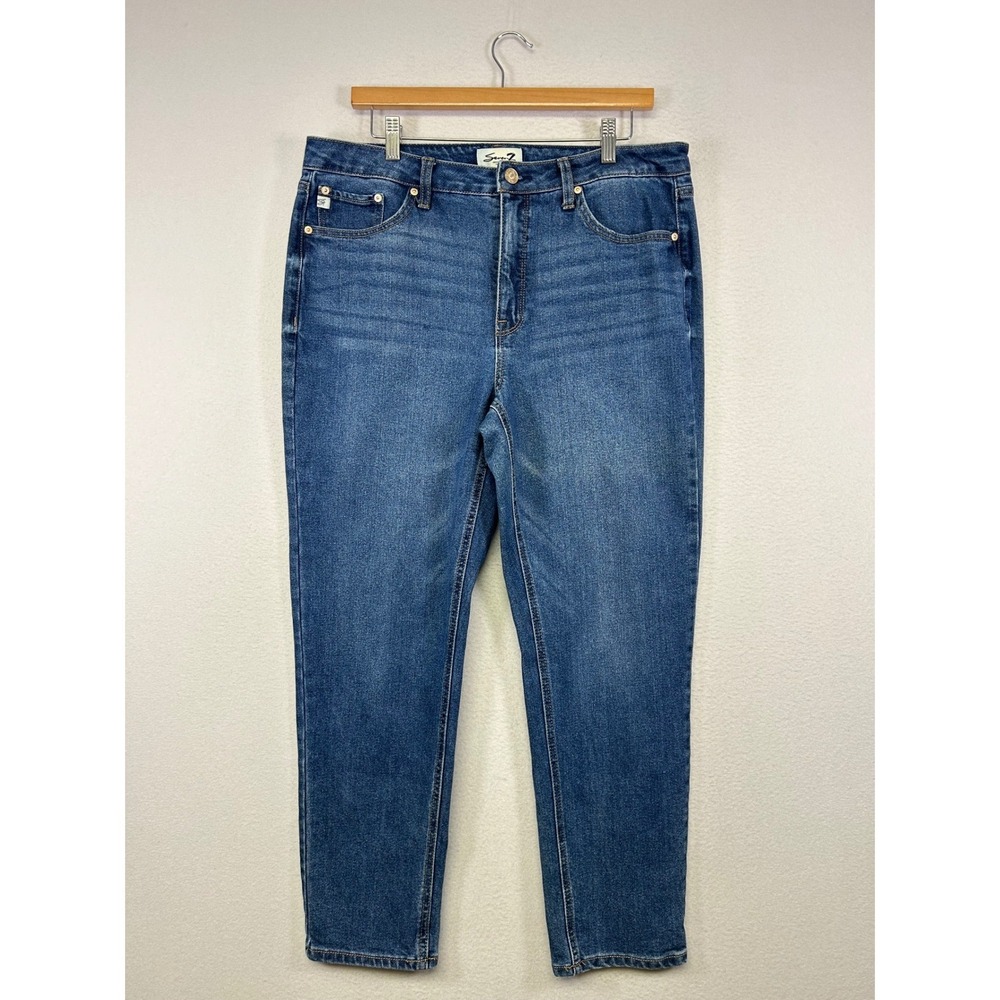 Classic Minimalist Seven7 Women 12 Blue Straight‎ Leg High Rise Stretch Jeans